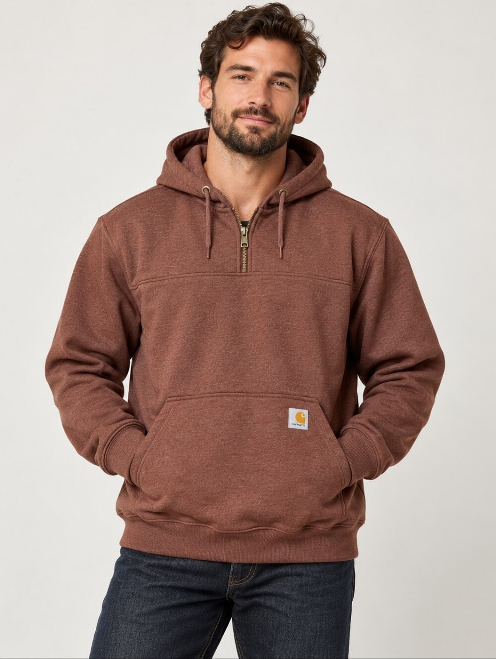 Carhartt Rain Defender Heavyweight Quarter Zip Hoodie Mocha Heather L NWT